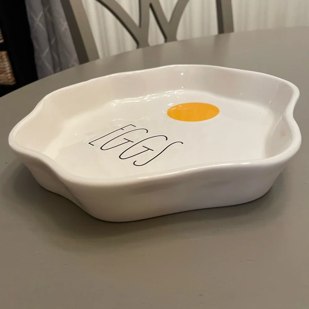 Rae Dunn White Ceramic 'EGGS' Plate with Yellow Accent